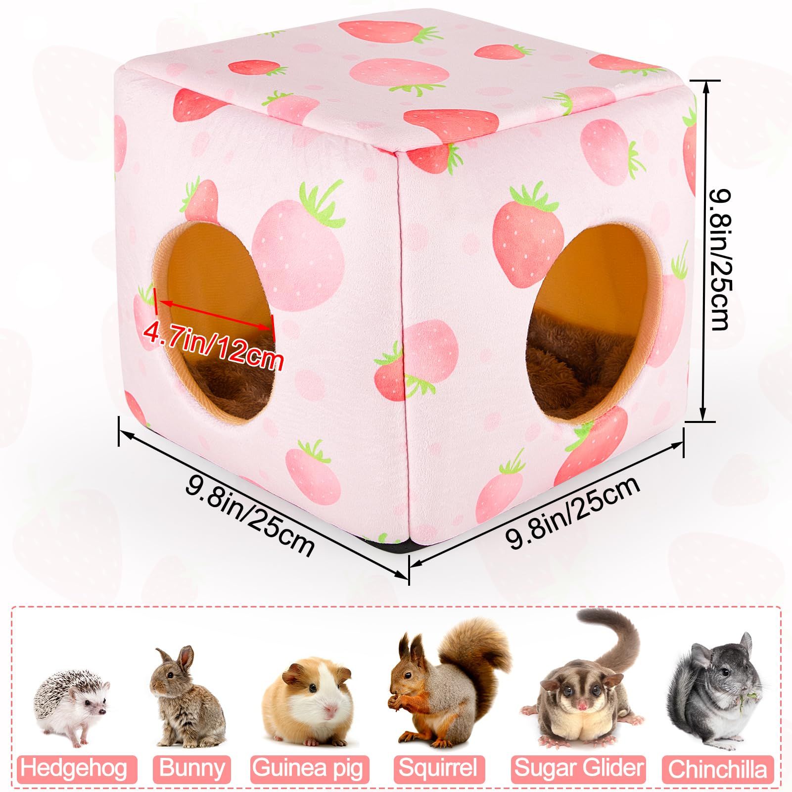 Guinea Pig Hideout, Washable Guinea Pigs House Cozy Guinea Pigs Bed for Small Pet Bunny/Rabbit/Hamster/Chinchilla Guinea Pig Accessories Strawberry（ Pink Heart） - Image 5