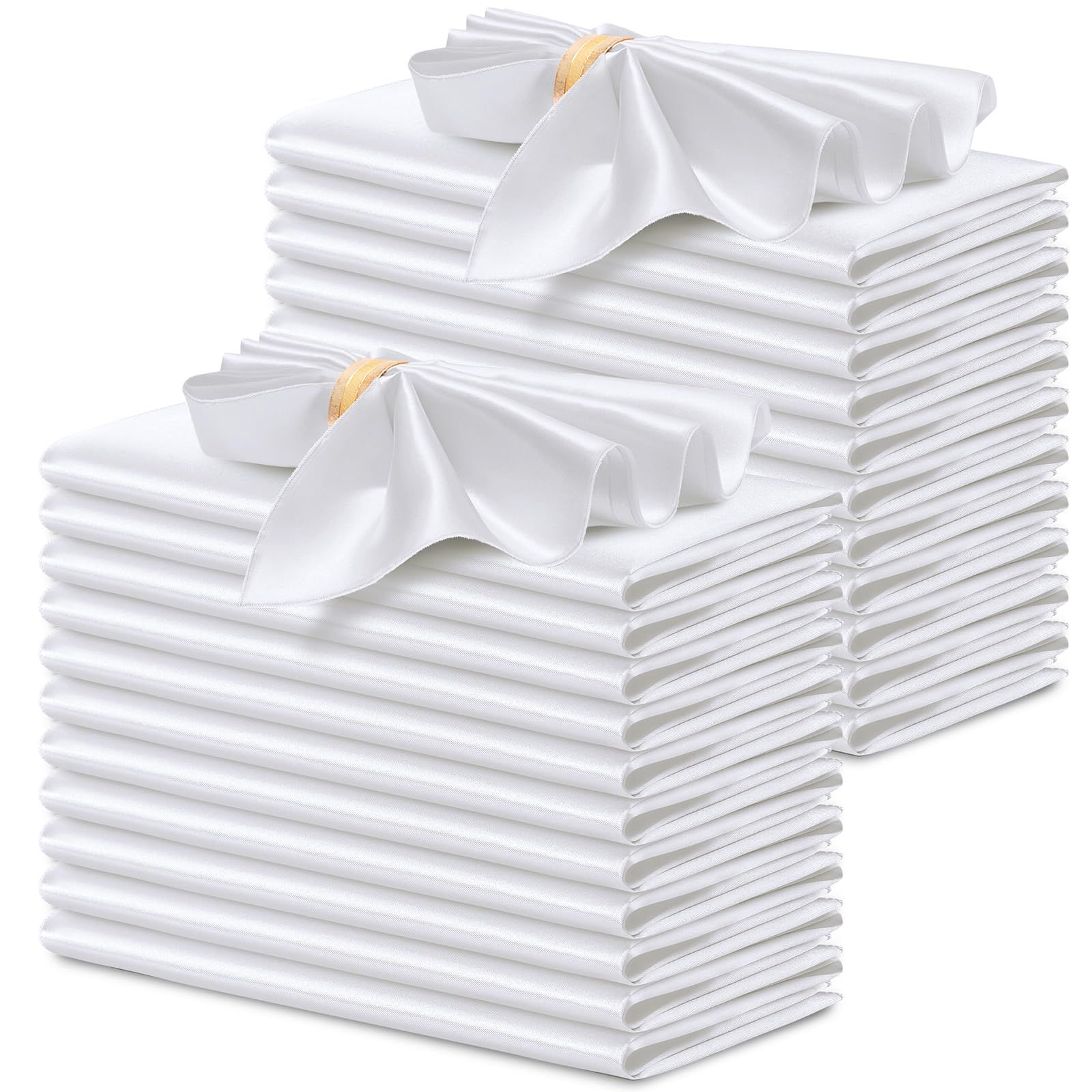 24 Pcs Silky White Satin Napkins 17 x 17 Inches, Square Smooth Wedding Dinner Napkins Satin Cloth Napkins Table Napkins for Banquet Party Restaurant Decor - Image 1