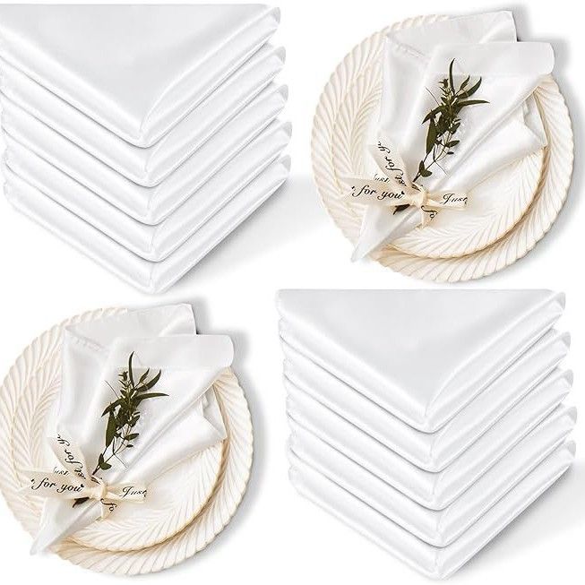 24 Pcs Silky White Satin Napkins 17 x 17 Inches, Square Smooth Wedding Dinner Napkins Satin Cloth Napkins Table Napkins for Banquet Party Restaurant Decor - Image 4