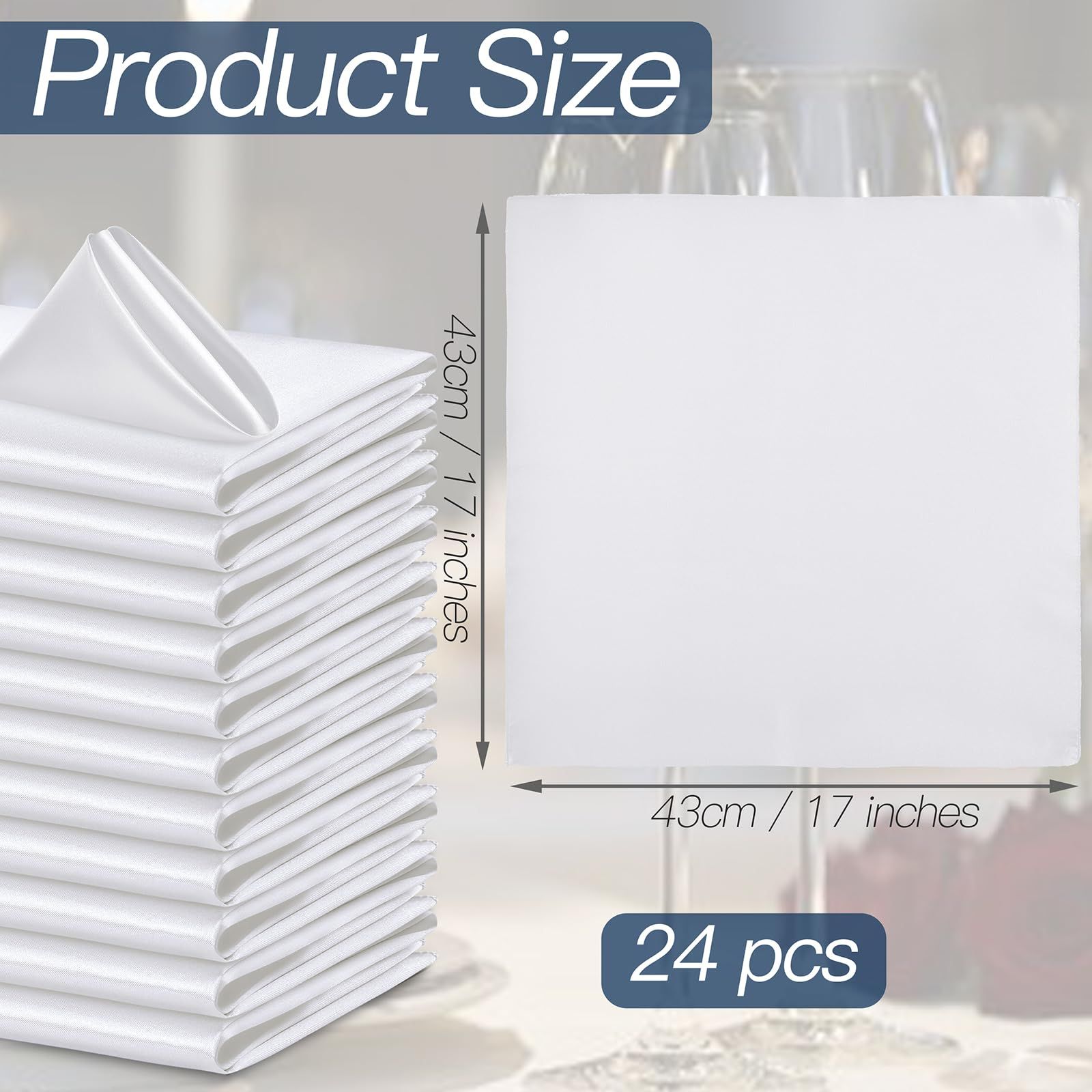 24 Pcs Silky White Satin Napkins 17 x 17 Inches, Square Smooth Wedding Dinner Napkins Satin Cloth Napkins Table Napkins for Banquet Party Restaurant Decor - Image 5