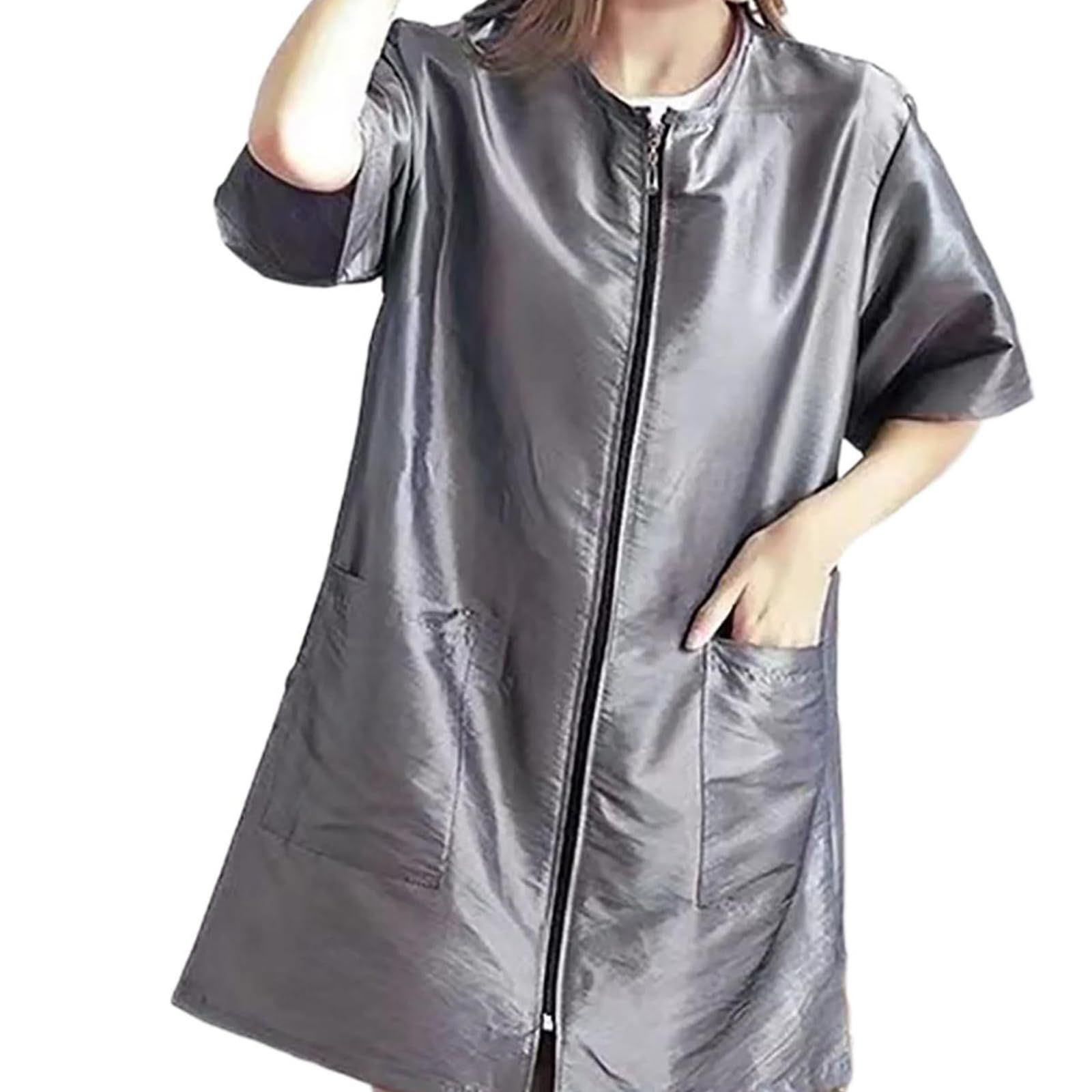 Pet Grooming Workwear with Full Zipper, Lightweight Splash Proof Short & Long Sleeves Hair Grooming Smock Jacket（silver M） - Image 1