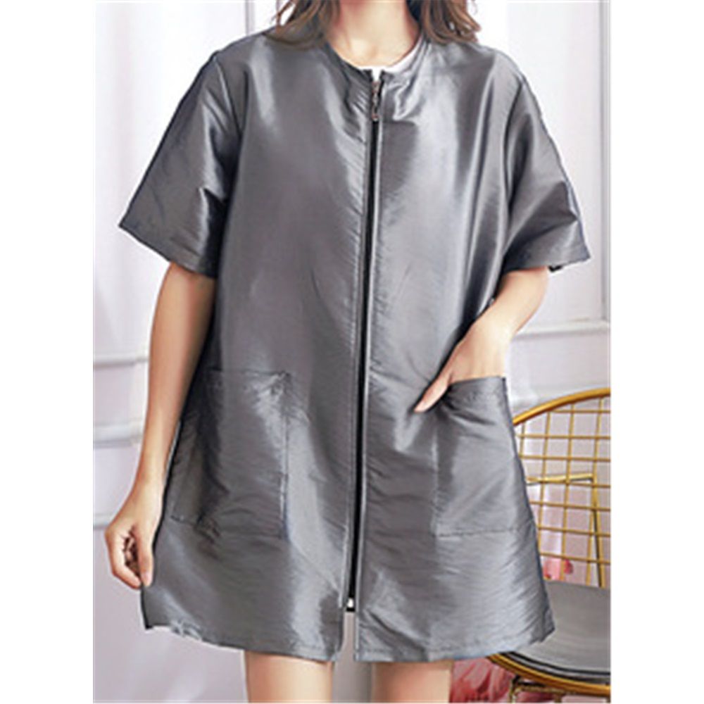 Pet Grooming Workwear with Full Zipper, Lightweight Splash Proof Short & Long Sleeves Hair Grooming Smock Jacket（silver M） - Image 4