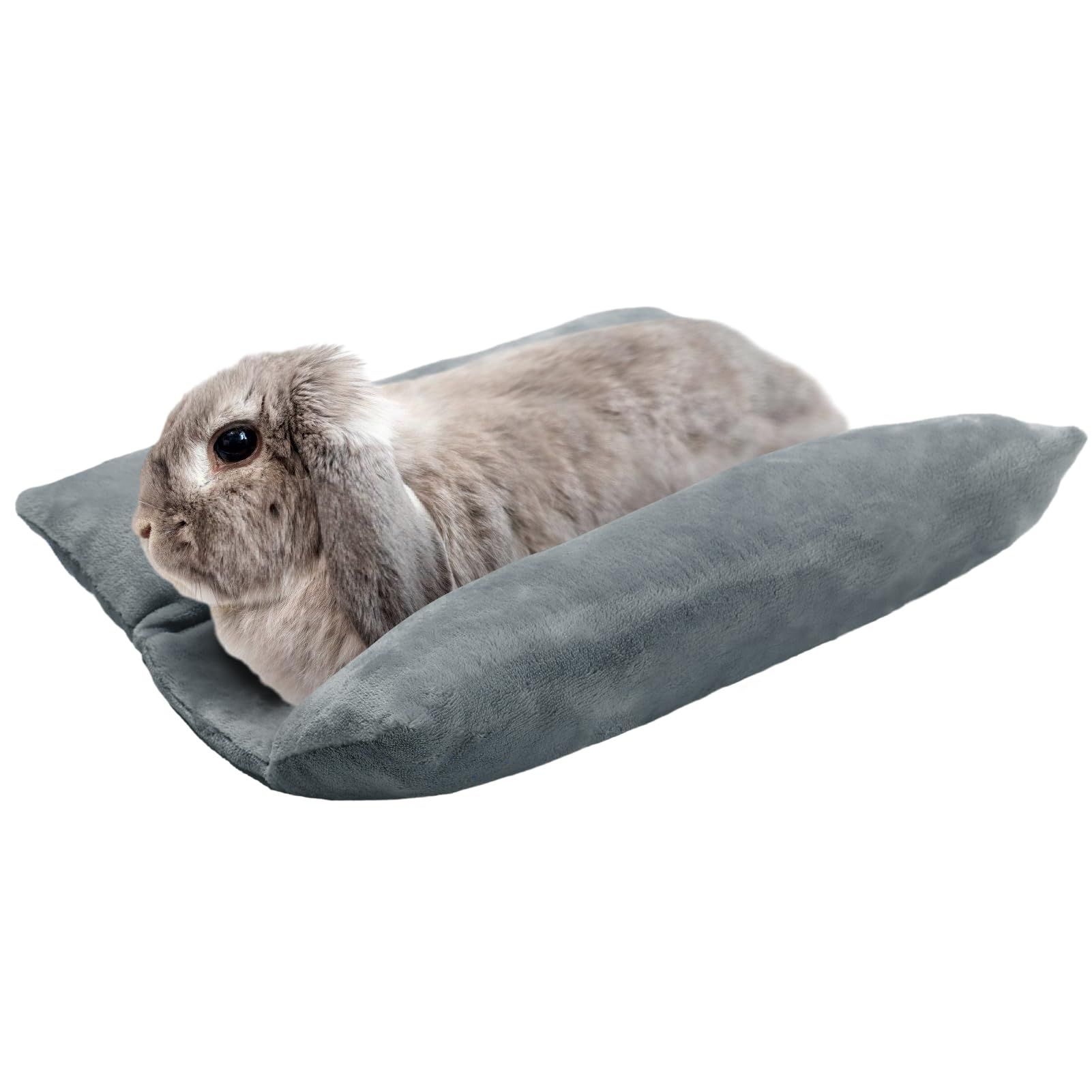 Bunny Bed for Rabbit Cage - Thickened Soft Prevent Sore Hocks Plush Mat with Cotton Lounger Pillows, Small Animal Flop Mat for Hutch Sleeping Indoor, Gray - Image 1