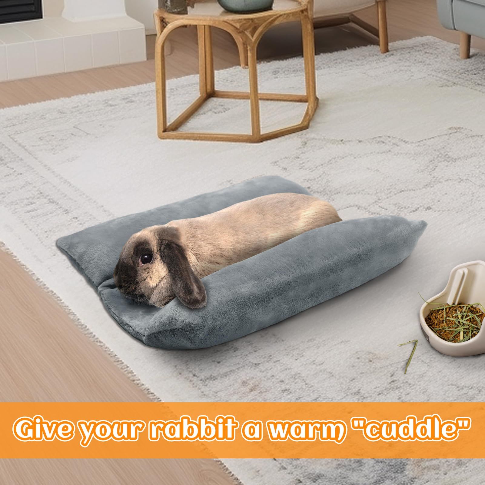 Bunny Bed for Rabbit Cage - Thickened Soft Prevent Sore Hocks Plush Mat with Cotton Lounger Pillows, Small Animal Flop Mat for Hutch Sleeping Indoor, Gray - Image 4
