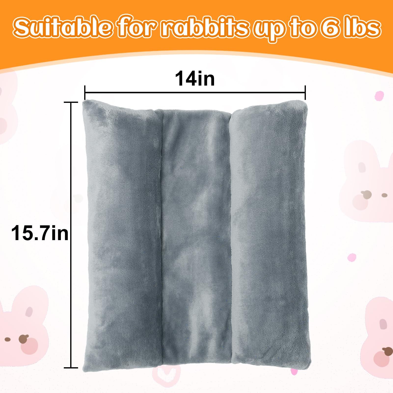 Bunny Bed for Rabbit Cage - Thickened Soft Prevent Sore Hocks Plush Mat with Cotton Lounger Pillows, Small Animal Flop Mat for Hutch Sleeping Indoor, Gray - Image 5