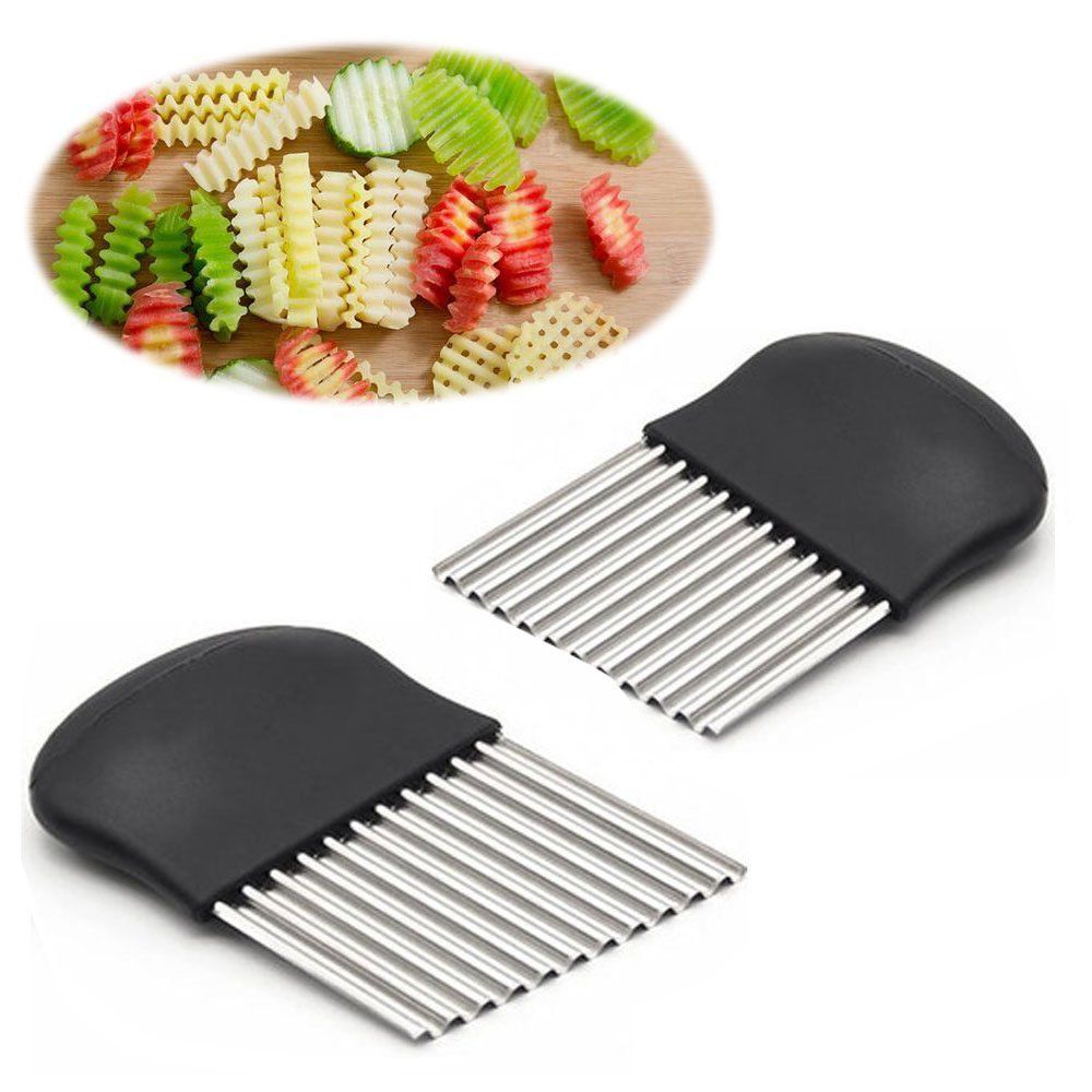 Large Crinkle Cutter - French Fry Slicer - Potato Knife Cutter Fruit Vegetable Wavy Chopper - Knife Stainless Steel Blade Cutting Tool (2Pack) - Image 3