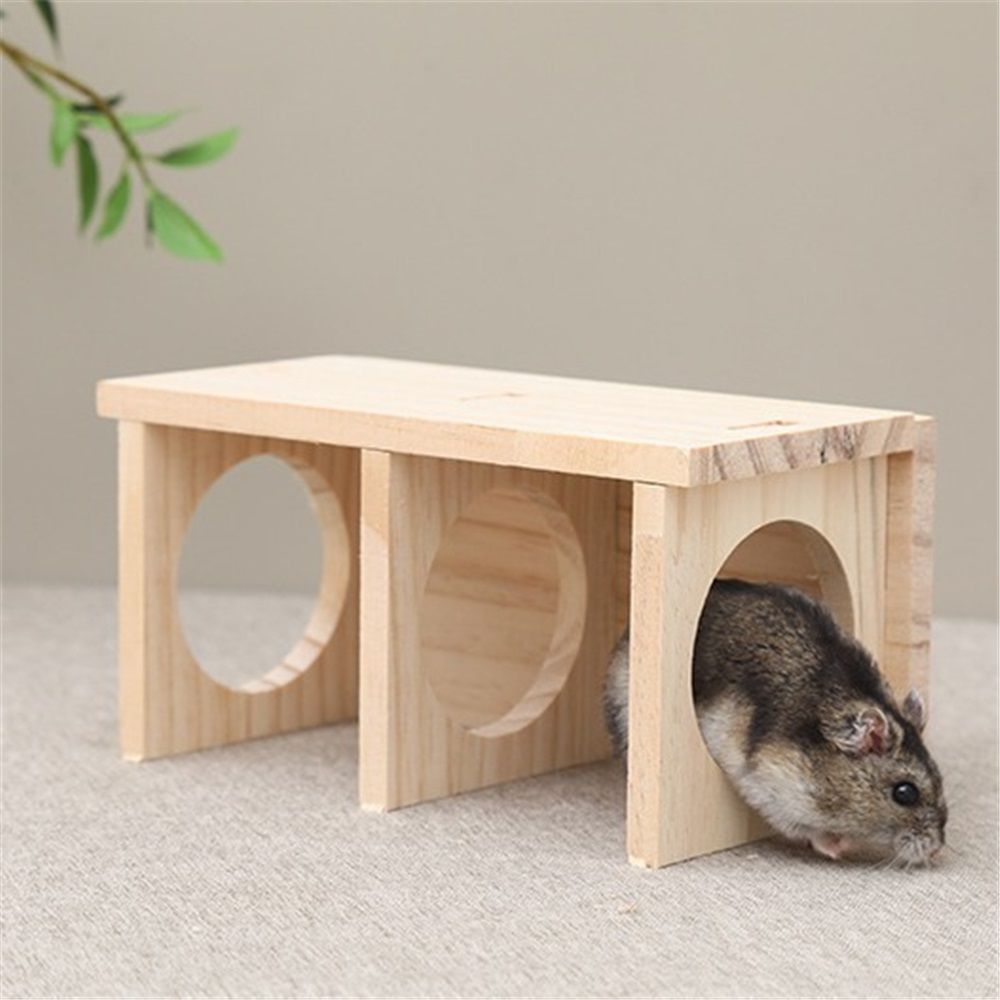 Wooden Hamsters 2-Chamber Hideout-Tunnel Multi Chamber Exploring Toy Rat Exploring Tunnel Toy for Mice Guinea Pig Hedgehog Squirrel （Small） - Image 2