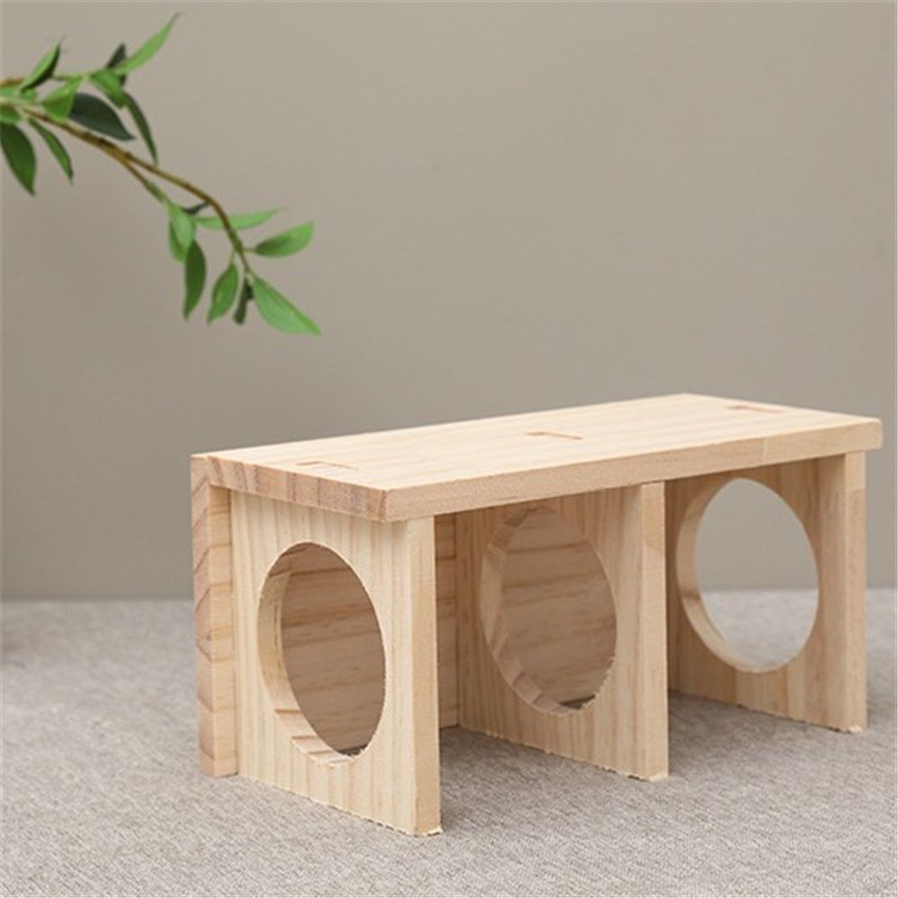 Wooden Hamsters 2-Chamber Hideout-Tunnel Multi Chamber Exploring Toy Rat Exploring Tunnel Toy for Mice Guinea Pig Hedgehog Squirrel （Small） - Image 3