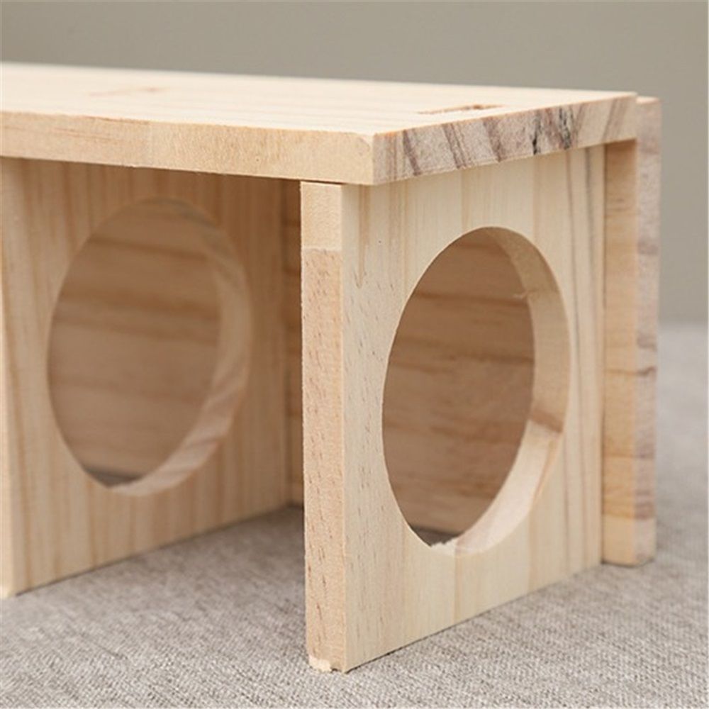 Wooden Hamsters 2-Chamber Hideout-Tunnel Multi Chamber Exploring Toy Rat Exploring Tunnel Toy for Mice Guinea Pig Hedgehog Squirrel （Small） - Image 4