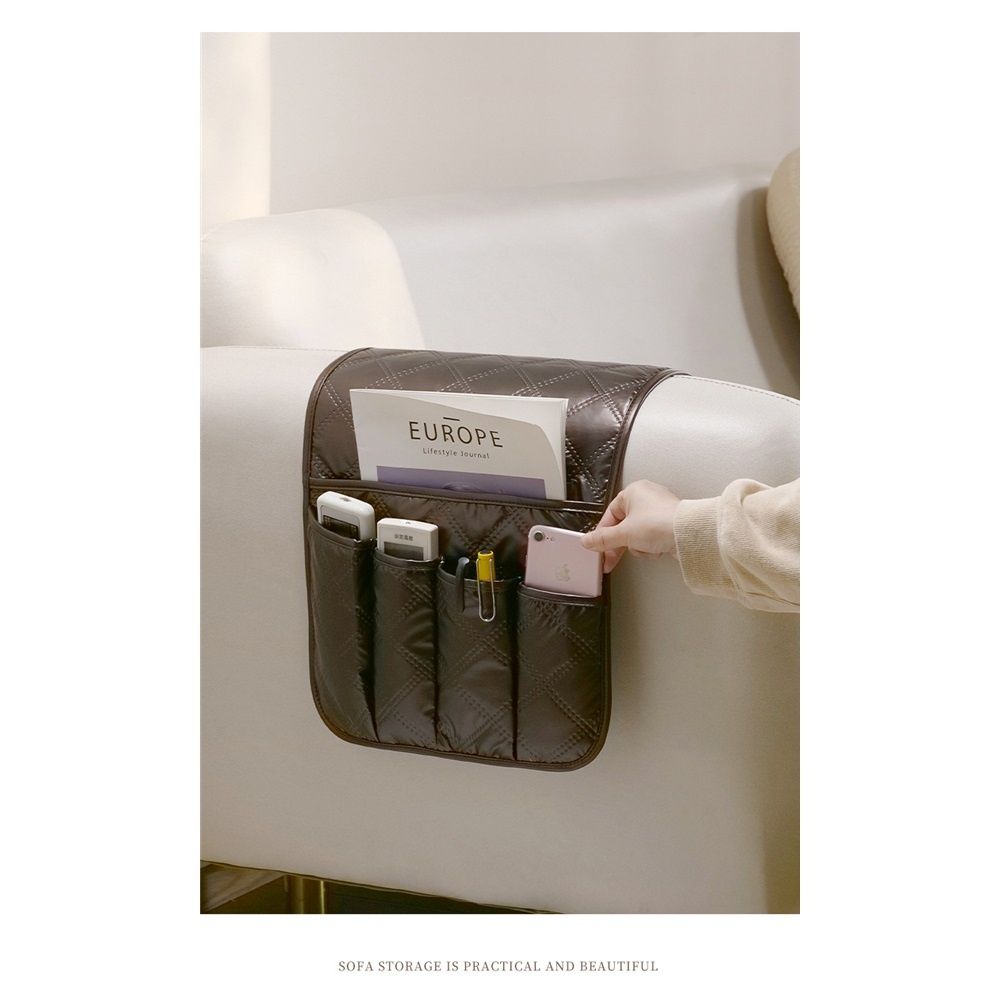 Armchair Caddy Couch Caddy Organizer Remote Control Holder Non-Slip Sofa Armrest Organizer Bedside Caddy with 5 Pockets for Cell Phone TV Remote Control Magazines （brown） - Image 4