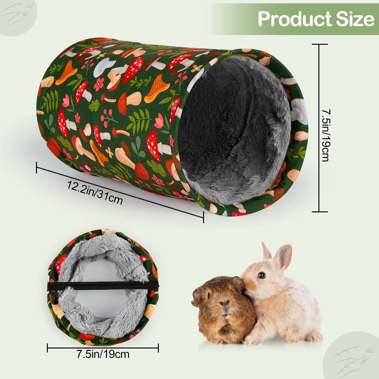 Guinea Pig Tunnel Washable Guinea Pigs Hideout Portable Rabbit Tunnels Soft Ferret Tunnel for Playing Resting Guinea Pig Accessories for Hedgehogs, Hamster, Mushrooms - Image 5