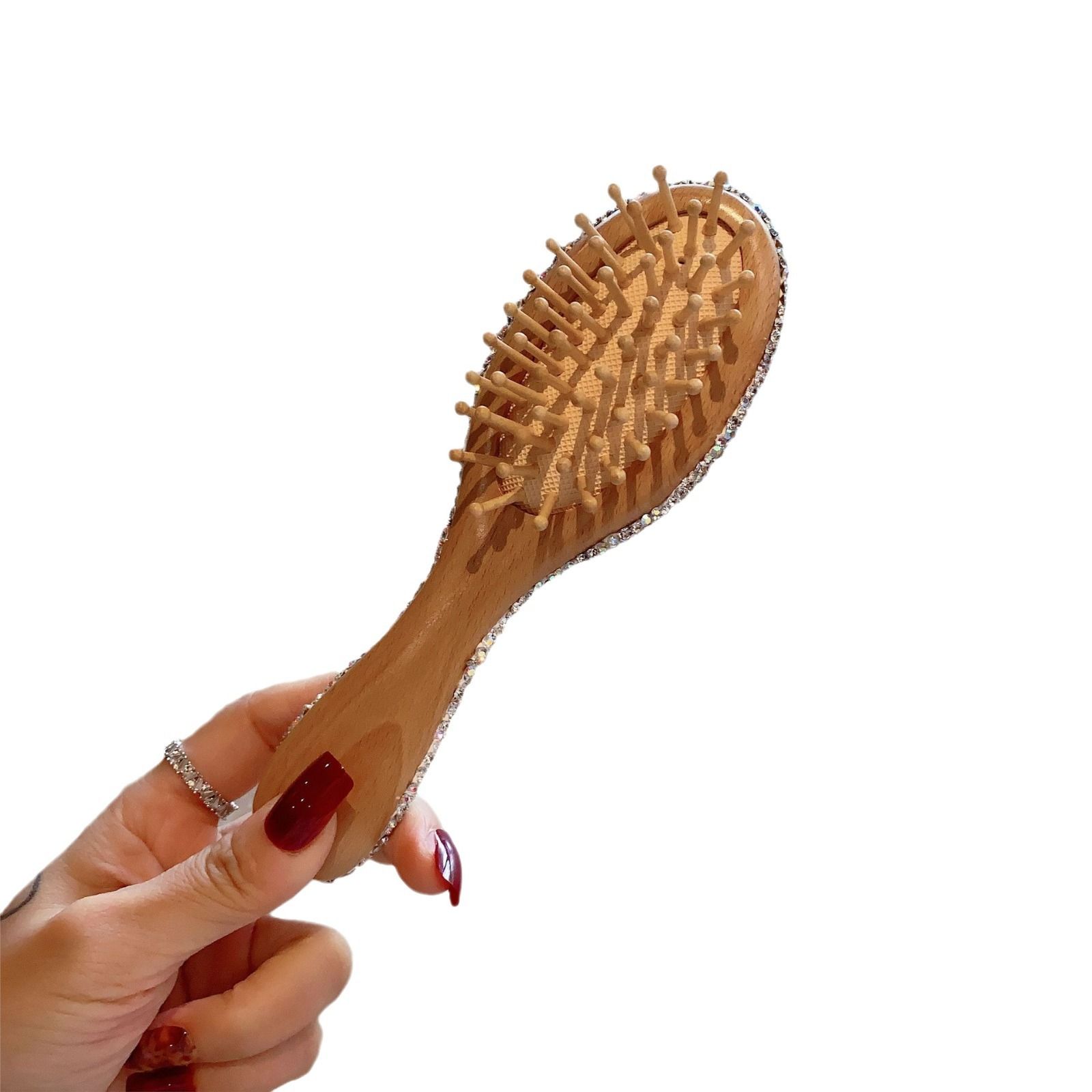 1 Pack Rhinestone Hair Brush Detangling Bling Detangle Massage Sparkle Compact Comb Crystal Air Cushion for Women Wet Dry - Image 1