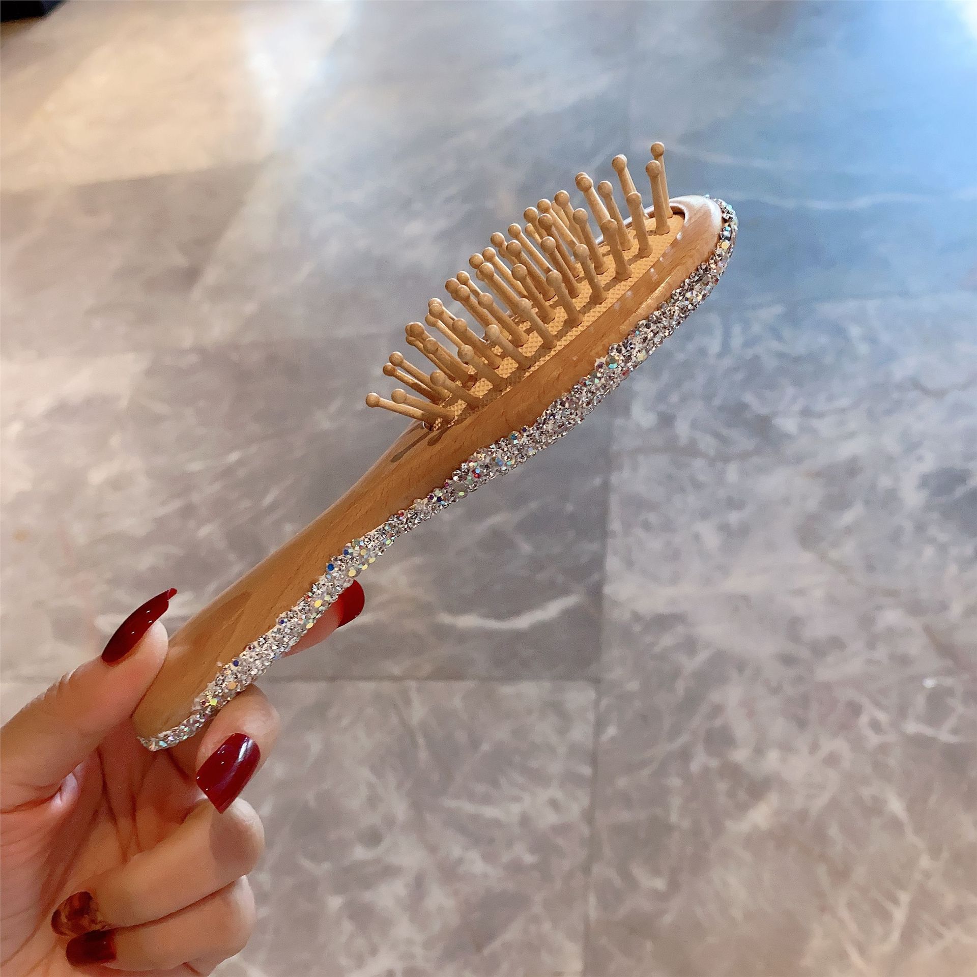 1 Pack Rhinestone Hair Brush Detangling Bling Detangle Massage Sparkle Compact Comb Crystal Air Cushion for Women Wet Dry - Image 2