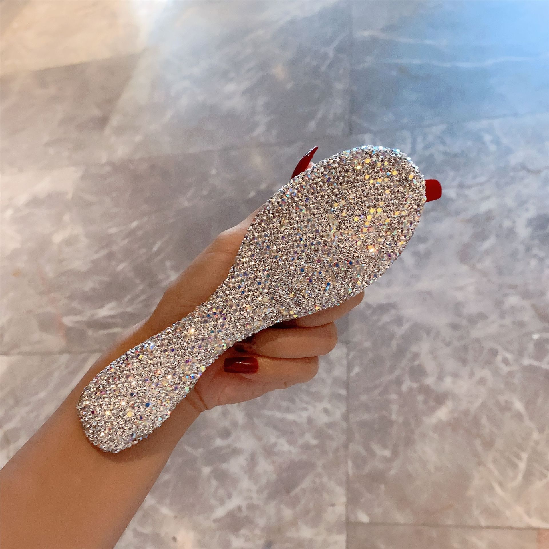 1 Pack Rhinestone Hair Brush Detangling Bling Detangle Massage Sparkle Compact Comb Crystal Air Cushion for Women Wet Dry - Image 3