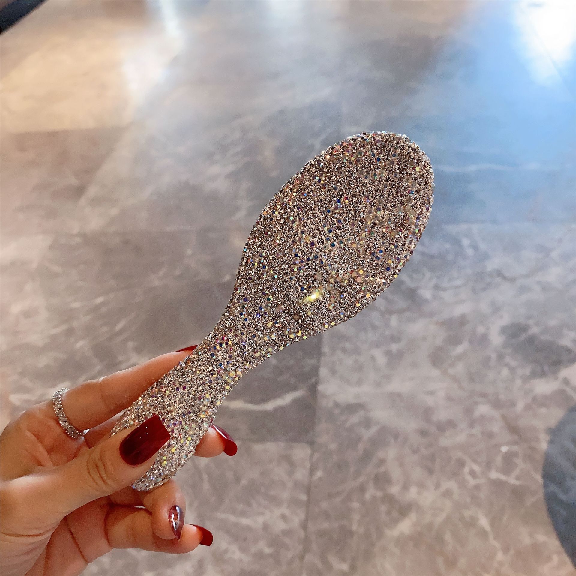 1 Pack Rhinestone Hair Brush Detangling Bling Detangle Massage Sparkle Compact Comb Crystal Air Cushion for Women Wet Dry - Image 4