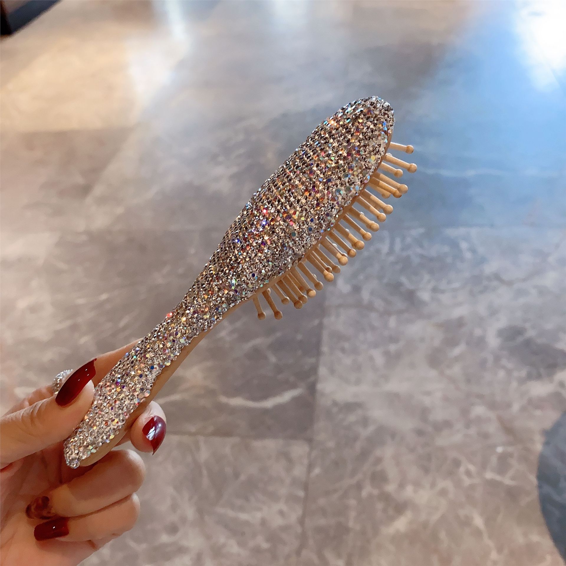 1 Pack Rhinestone Hair Brush Detangling Bling Detangle Massage Sparkle Compact Comb Crystal Air Cushion for Women Wet Dry - Image 5