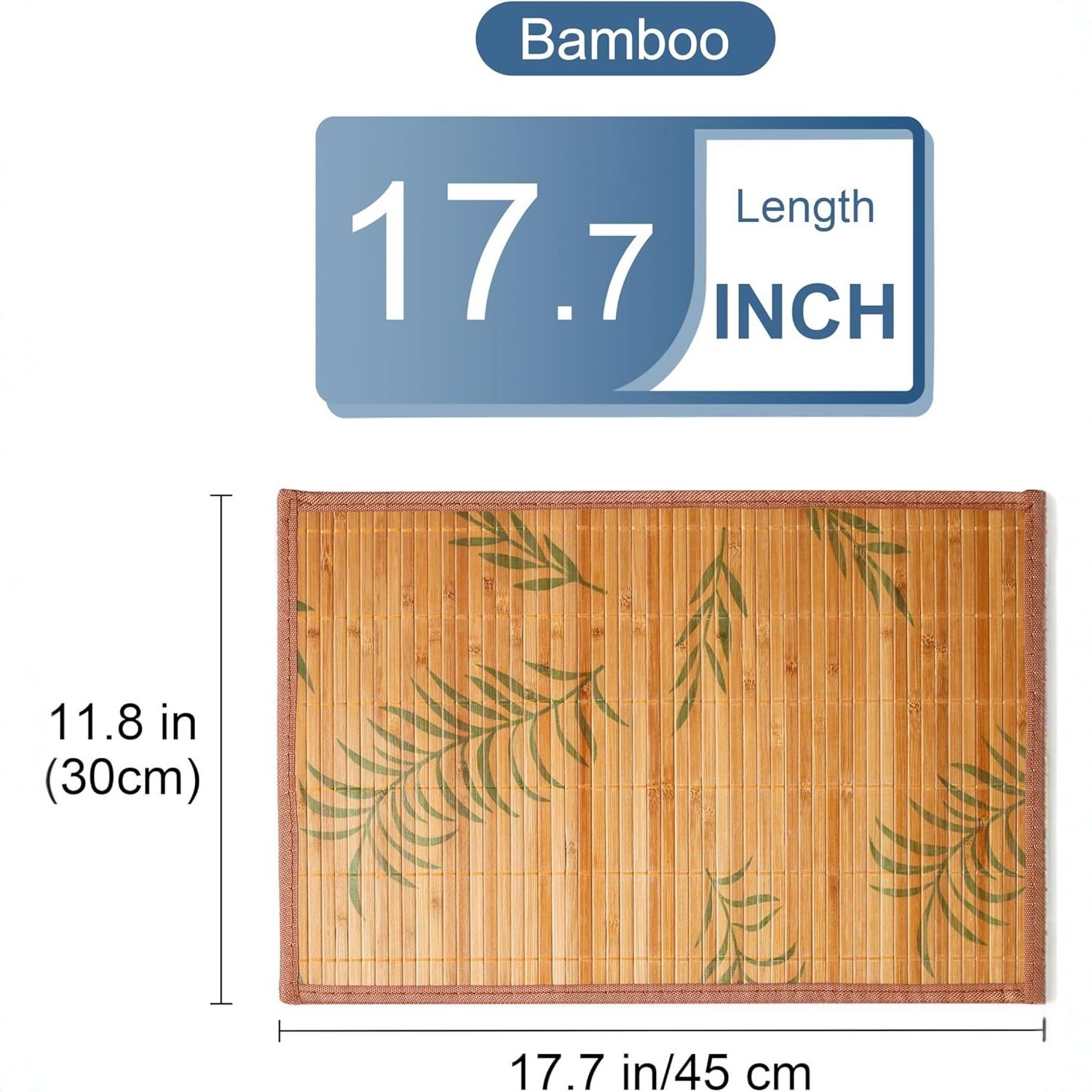 Placemats Set of 6, Bamboo Table Mats Set with Leaf Pattern, 17.7'' × 11.8'' Woven Placemat, Washable Heat-Resistant Place Mats for Kitchen, Brown Leaf - Image 5
