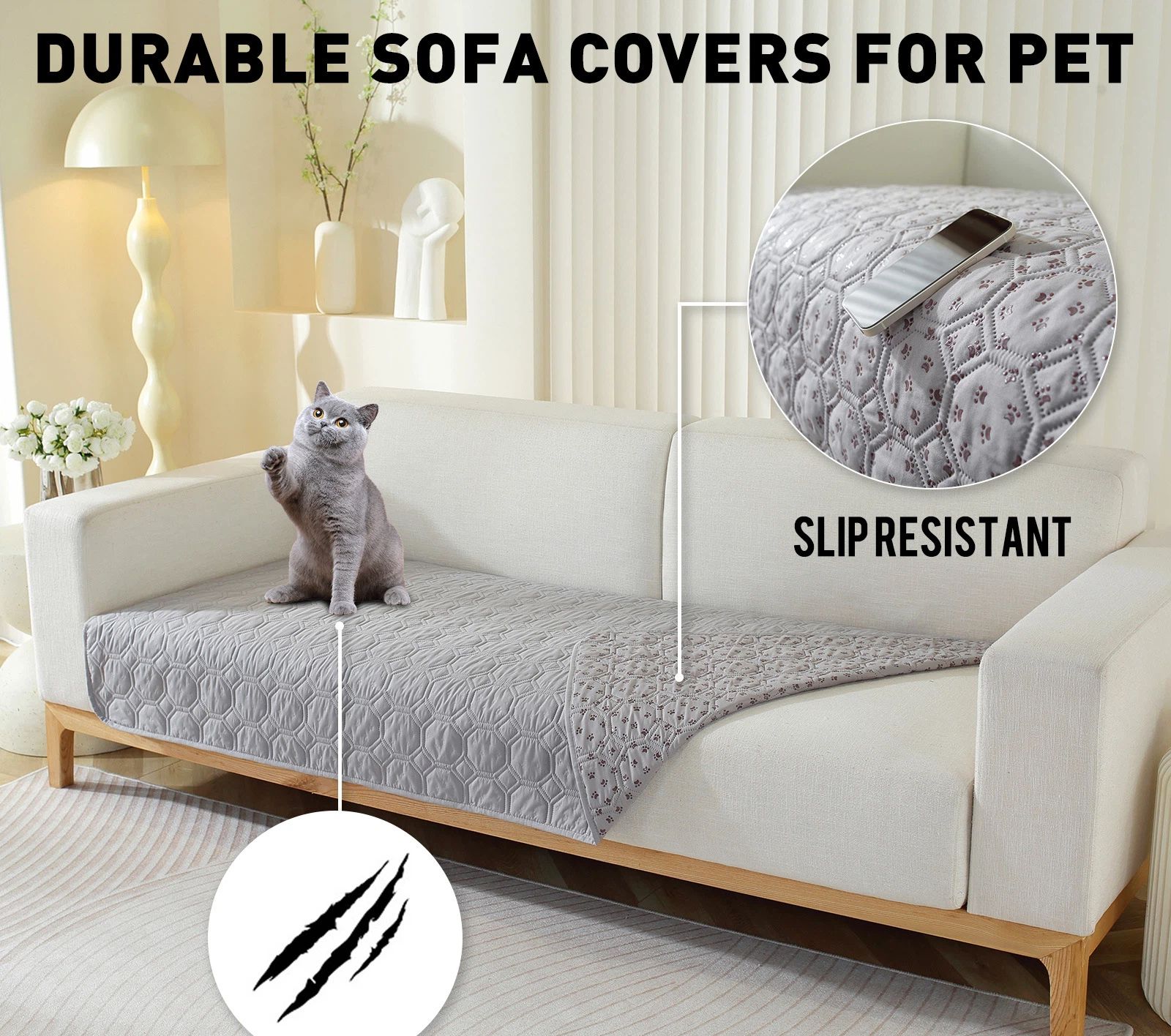Waterproof Dog Bed Cover Pet Blanket with Anti-Slip Back for Furniture Bed Couch for Most Cats Dogs,Pets（30x53in light gray） - Image 2