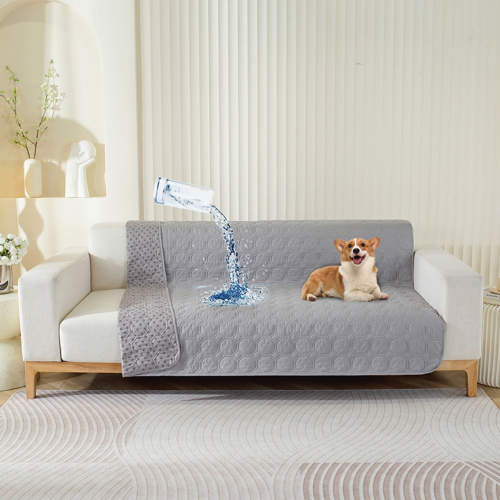 Waterproof Dog Bed Cover Pet Blanket with Anti-Slip Back for Furniture Bed Couch for Most Cats Dogs,Pets（30x53in light gray） - Image 5
