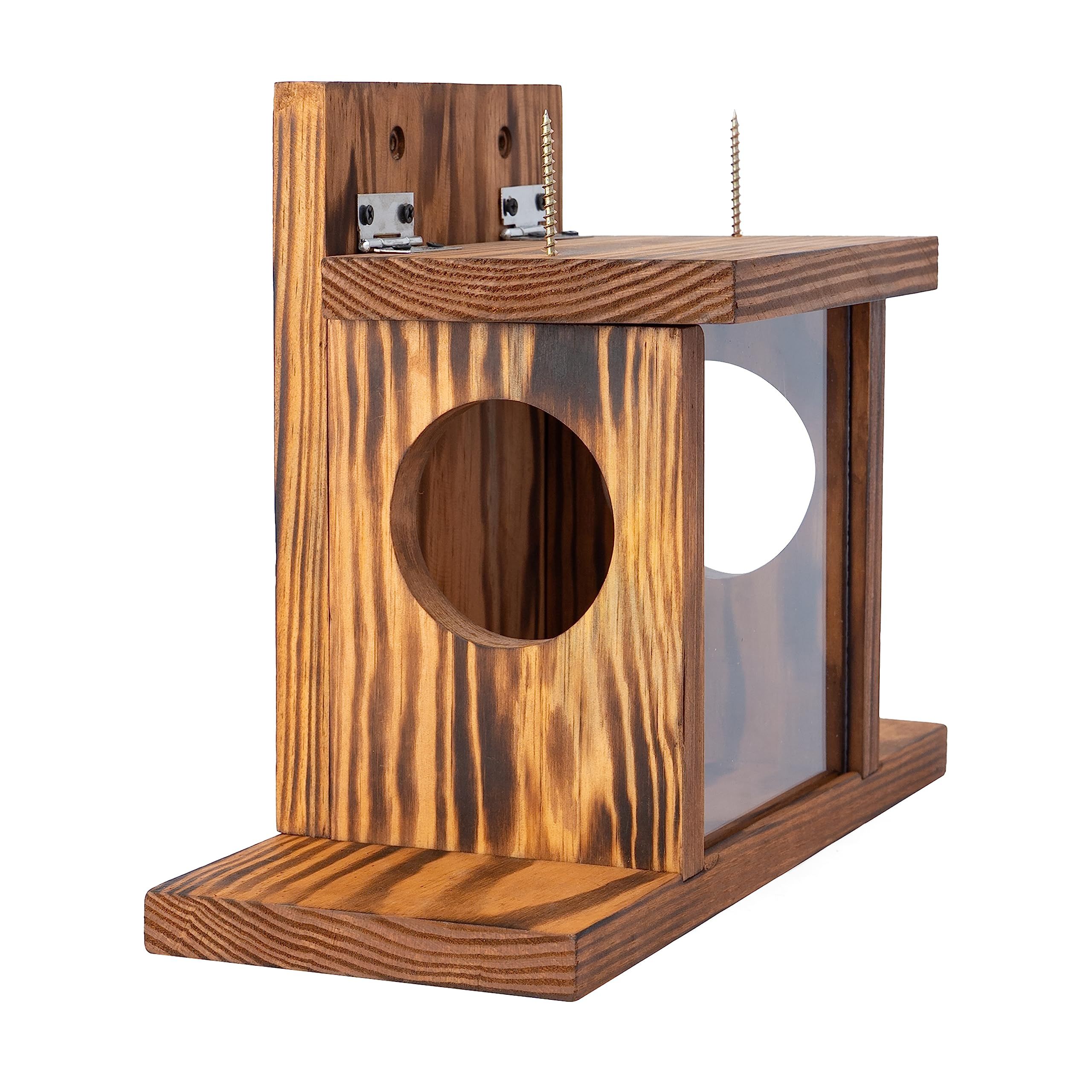 Wood Squirrel Feeder, Squirrel Feeders for Outside Winter, Wooden Chipmunk Feeder for Corn, Peanuts, Durable Box Easy to Fill with Removable Front Panel - Image 1