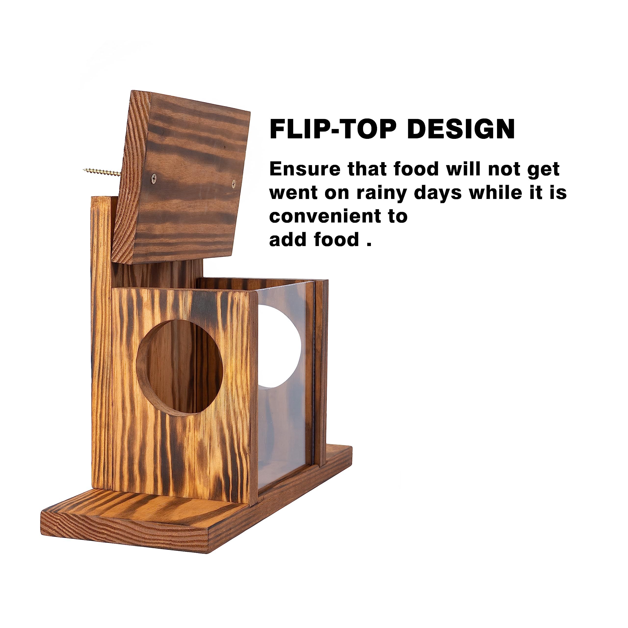 Wood Squirrel Feeder, Squirrel Feeders for Outside Winter, Wooden Chipmunk Feeder for Corn, Peanuts, Durable Box Easy to Fill with Removable Front Panel - Image 4