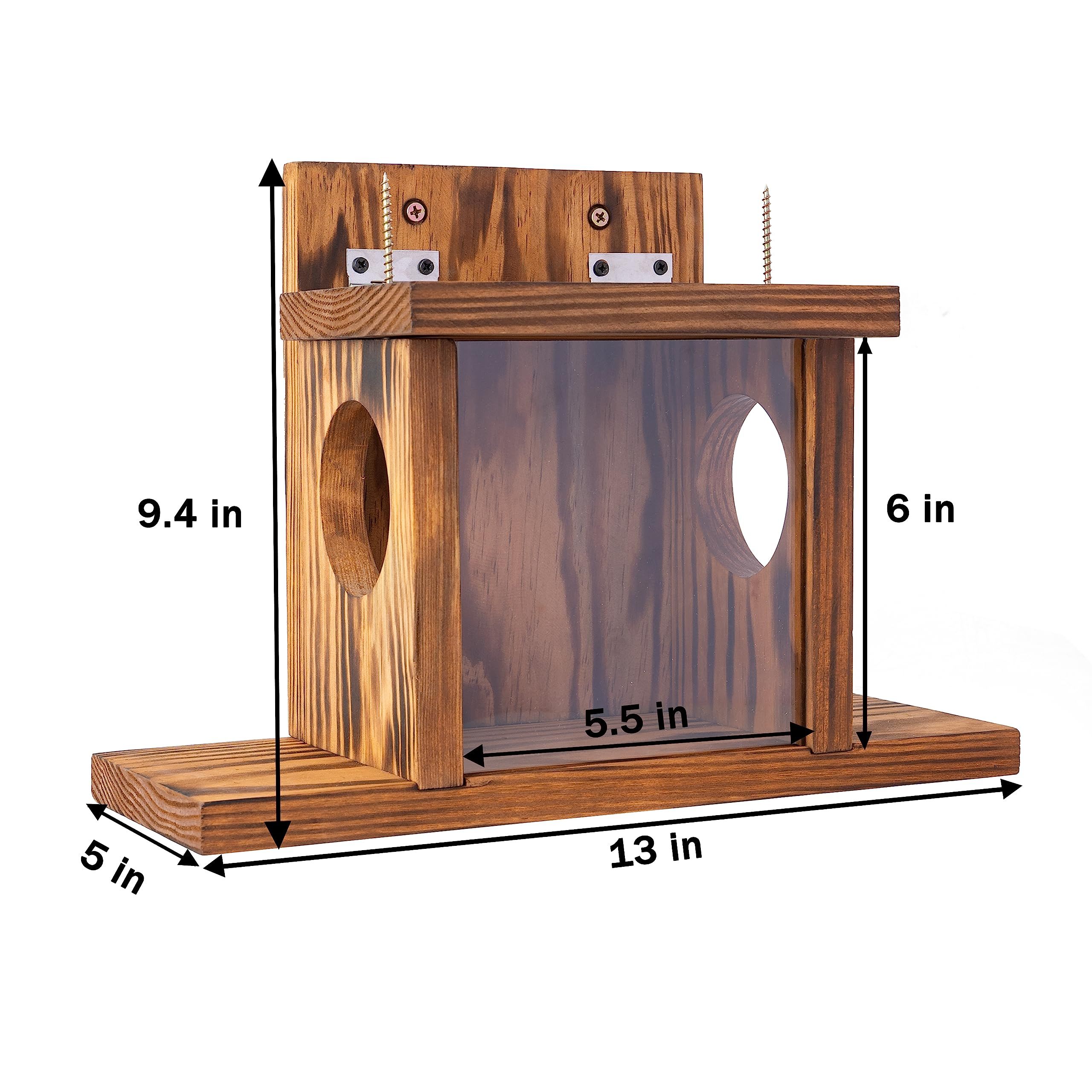 Wood Squirrel Feeder, Squirrel Feeders for Outside Winter, Wooden Chipmunk Feeder for Corn, Peanuts, Durable Box Easy to Fill with Removable Front Panel - Image 5