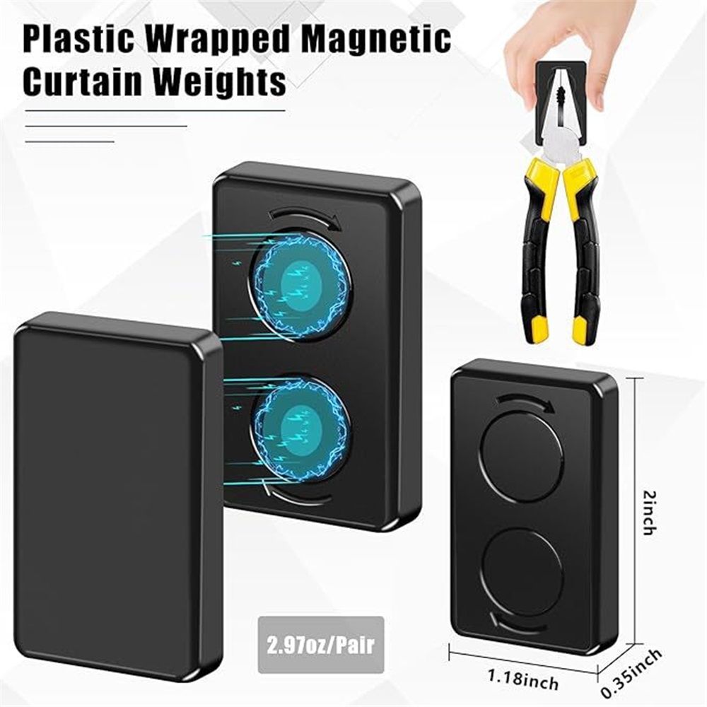 16 Pcs Outdoor Curtain Weights, 8 Pairs Upgrade to Heavier Magnetic Drapery Weights, Plastic Wrapped Waterproof Curtain Magnets for Home Decor, Outside Curtain, Tablecloth, Patio, Shower Curtains - Image 2
