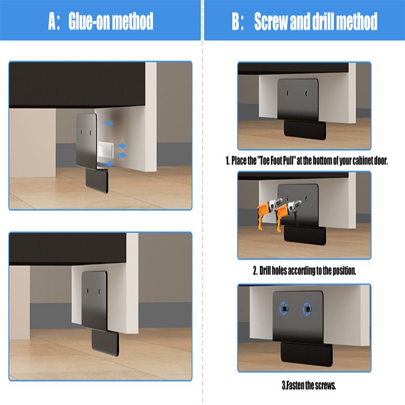 2Pack Under Cabinet Foot Pull with Adhesive and Screws,Hands Free Garbage Drawer Toe Foot Pull Opener Suitable for Kitchen Trash Cabinet Drawer (2Pack Black) - Image 4