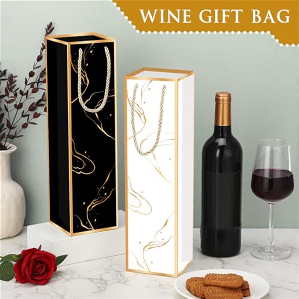 20 Pack Wine Gift Bag with Handles and Tissue Paper Wine Bottle Gift Bags for Christmas,Weddings,Holiday Party,black white - Image 2