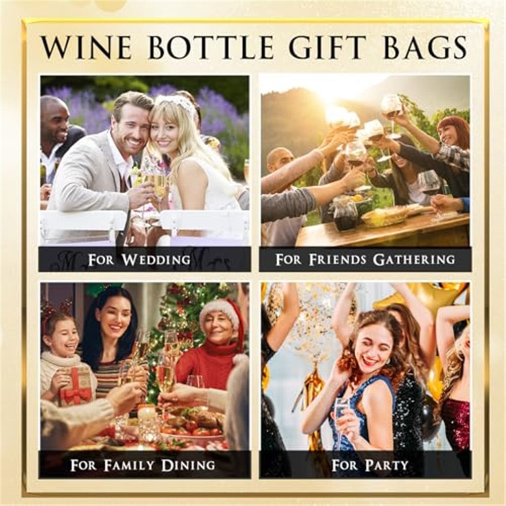 20 Pack Wine Gift Bag with Handles and Tissue Paper Wine Bottle Gift Bags for Christmas,Weddings,Holiday Party,black white - Image 3