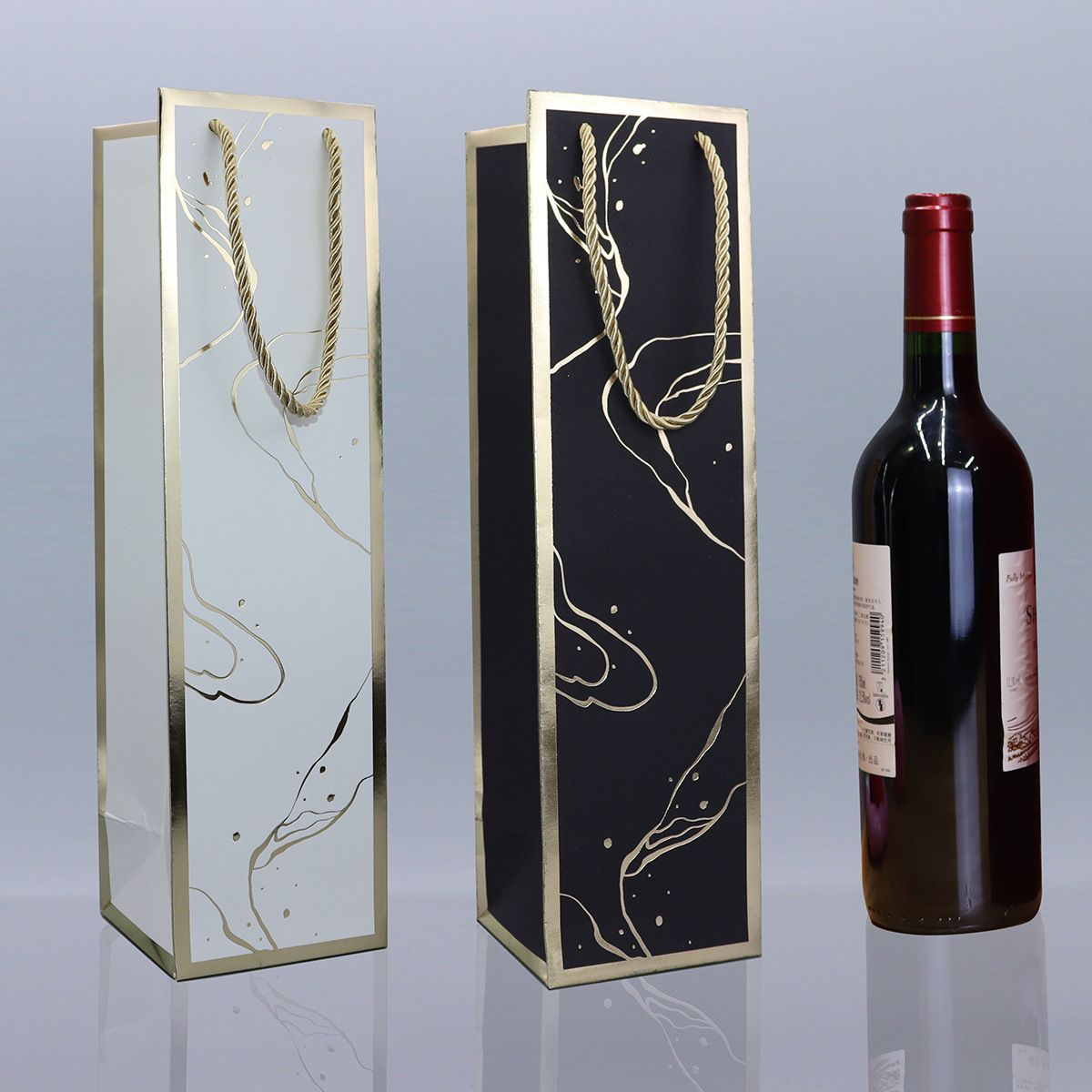 20 Pack Wine Gift Bag with Handles and Tissue Paper Wine Bottle Gift Bags for Christmas,Weddings,Holiday Party,black white - Image 4