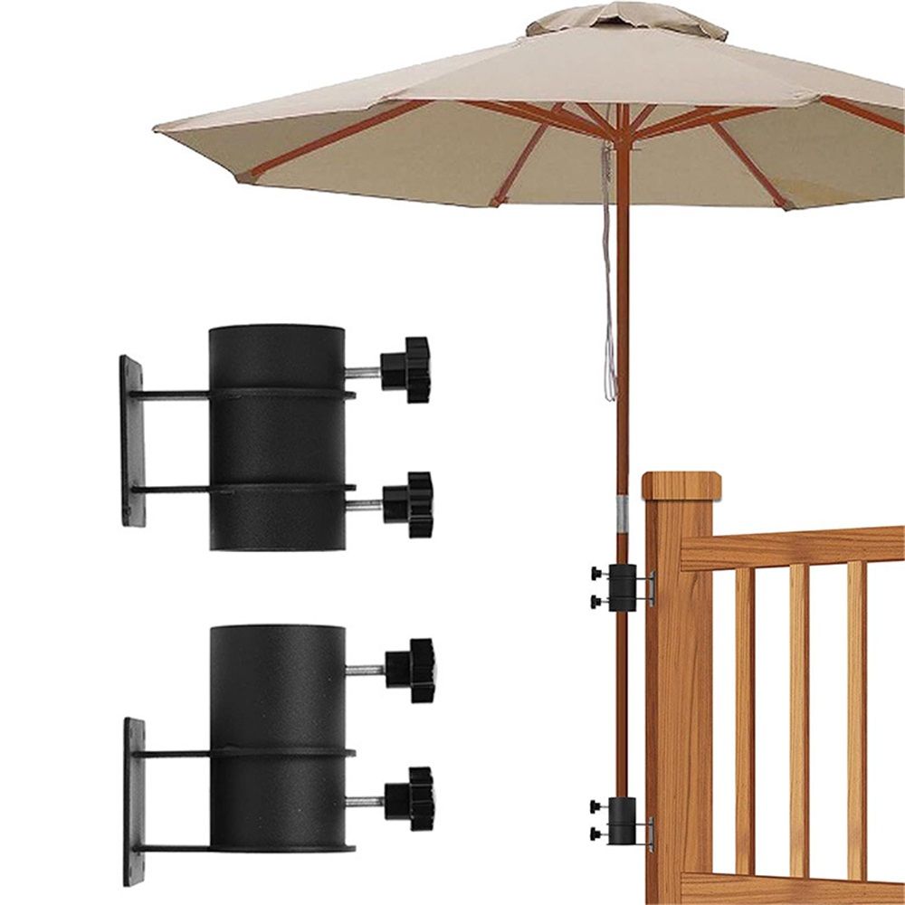 Deck Umbrella Mount Stainless Steel Patio Umbrella Holder, Umbrella Clamp Mount for Deck Railing Heavy Duty Outdoor Umbrella Clamp, Black 2pcs - Image 1