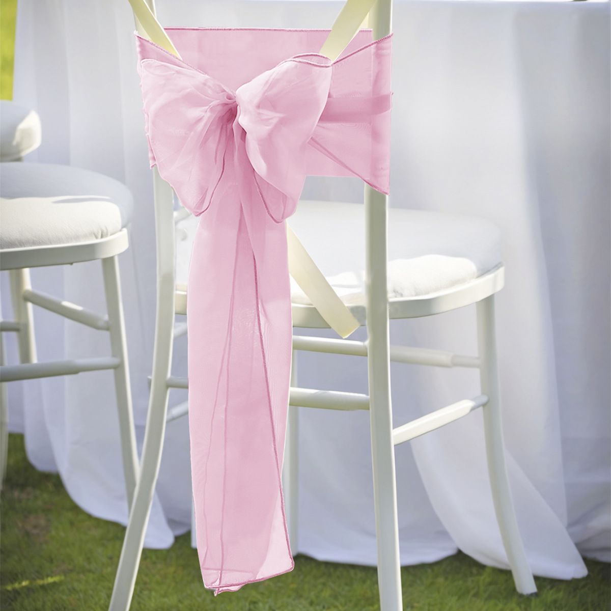 25 Pcs Organza Chair Sashes for Wedding Banquet Party Decoration Chair Bows Ties Chair Cover Bands Event Supplies - Light Pink - Image 1