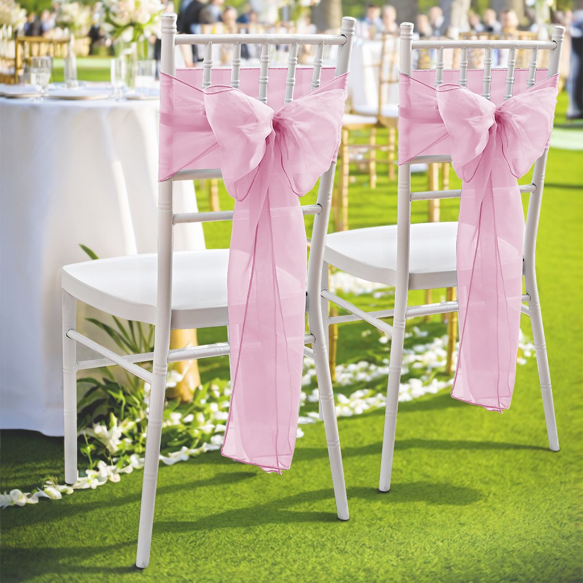 25 Pcs Organza Chair Sashes for Wedding Banquet Party Decoration Chair Bows Ties Chair Cover Bands Event Supplies - Light Pink - Image 5