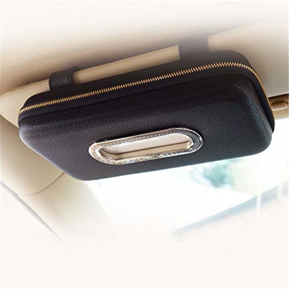 Car Tissue Holder, Sun Visor Napkin Holder, Car Visor Tissue Holder, Luxury PU Leather Backseat Tissue Case Holder (Black) - Image 1