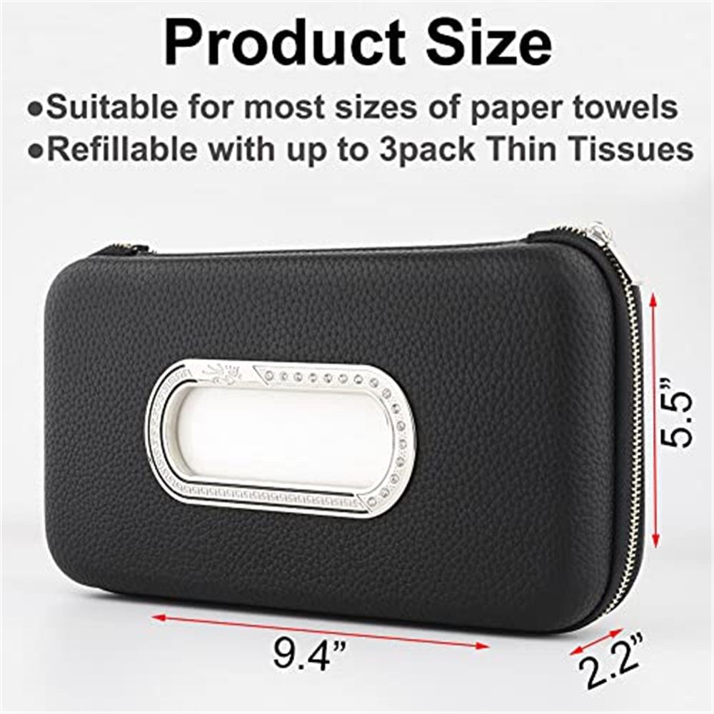 Car Tissue Holder, Sun Visor Napkin Holder, Car Visor Tissue Holder, Luxury PU Leather Backseat Tissue Case Holder (Black) - Image 2
