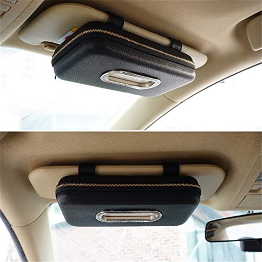 Car Tissue Holder, Sun Visor Napkin Holder, Car Visor Tissue Holder, Luxury PU Leather Backseat Tissue Case Holder (Black) - Image 3