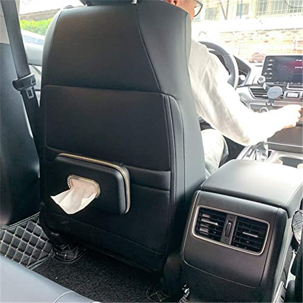 Car Tissue Holder, Sun Visor Napkin Holder, Car Visor Tissue Holder, Luxury PU Leather Backseat Tissue Case Holder (Black) - Image 4