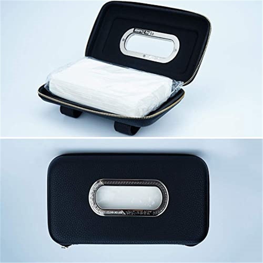 Car Tissue Holder, Sun Visor Napkin Holder, Car Visor Tissue Holder, Luxury PU Leather Backseat Tissue Case Holder (Black) - Image 5