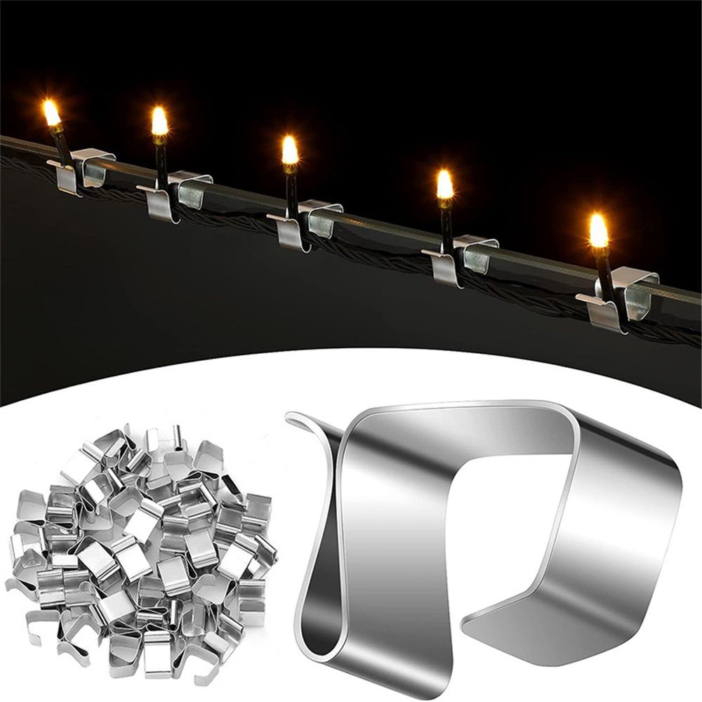 Gutter Clips for Hanging Outdoor Lights: 100 Pcs Metal Christmas Light Clips for outside String Lights - Weatherproof Gutter Clips for Xmas Halloween Seasonal Rope Mini Decoration Lights - Image 1