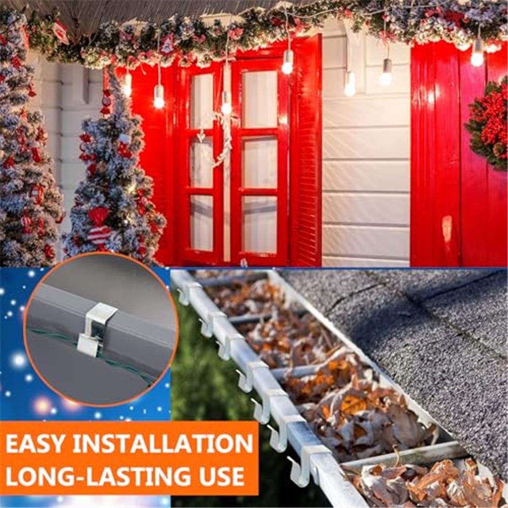Gutter Clips for Hanging Outdoor Lights: 100 Pcs Metal Christmas Light Clips for outside String Lights - Weatherproof Gutter Clips for Xmas Halloween Seasonal Rope Mini Decoration Lights - Image 5