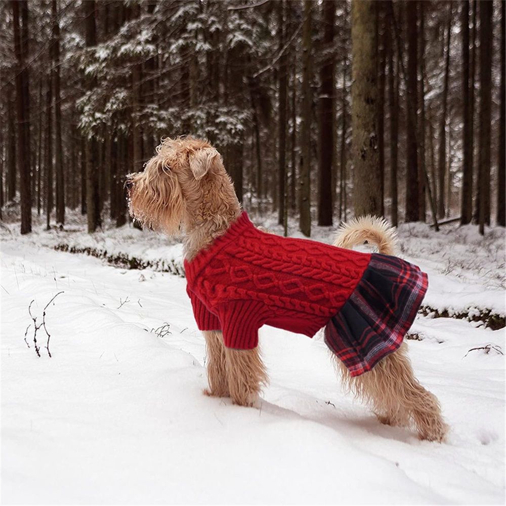 Dog Sweater Stretchy Cat Sweaters Warm Pullover Pet Coats Thick Dogs Clothes with Bowtie Soft Turtleneck Pet Sweater Dress Comfy Knitwear Dog Sweaters for Small Dogs Girl, Red, Medium - Image 2