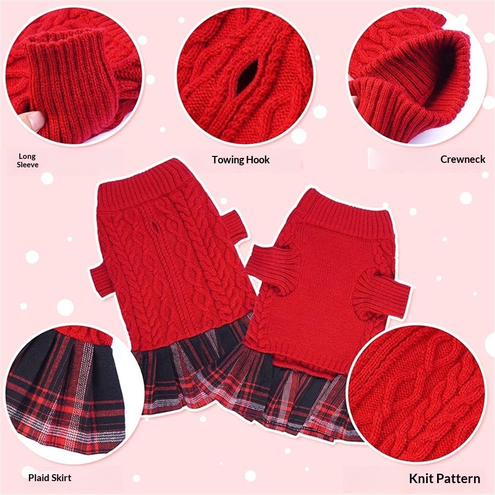 Dog Sweater Stretchy Cat Sweaters Warm Pullover Pet Coats Thick Dogs Clothes with Bowtie Soft Turtleneck Pet Sweater Dress Comfy Knitwear Dog Sweaters for Small Dogs Girl, Red, Medium - Image 3