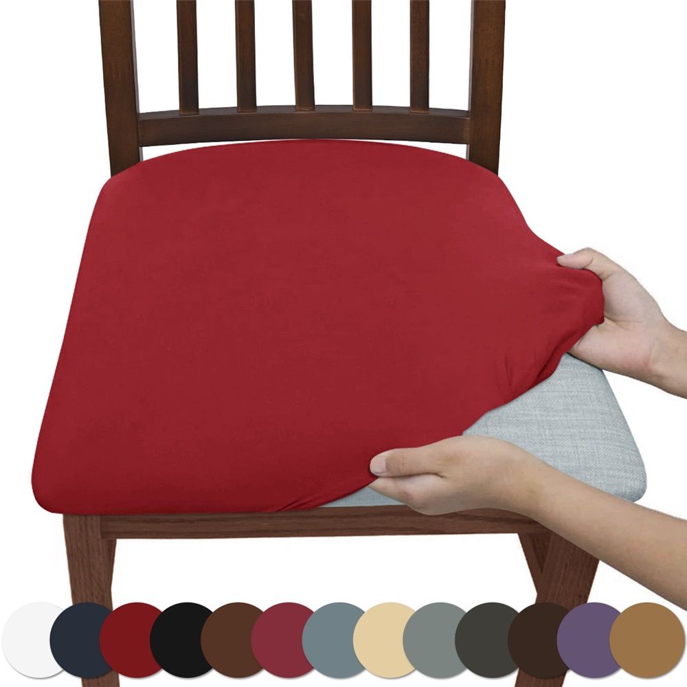 Seat Covers for Dining Room Chair Set of 4, Stretch Fit Removable Washable Chair Seat Cushion Protector Slipcovers Red - Image 3