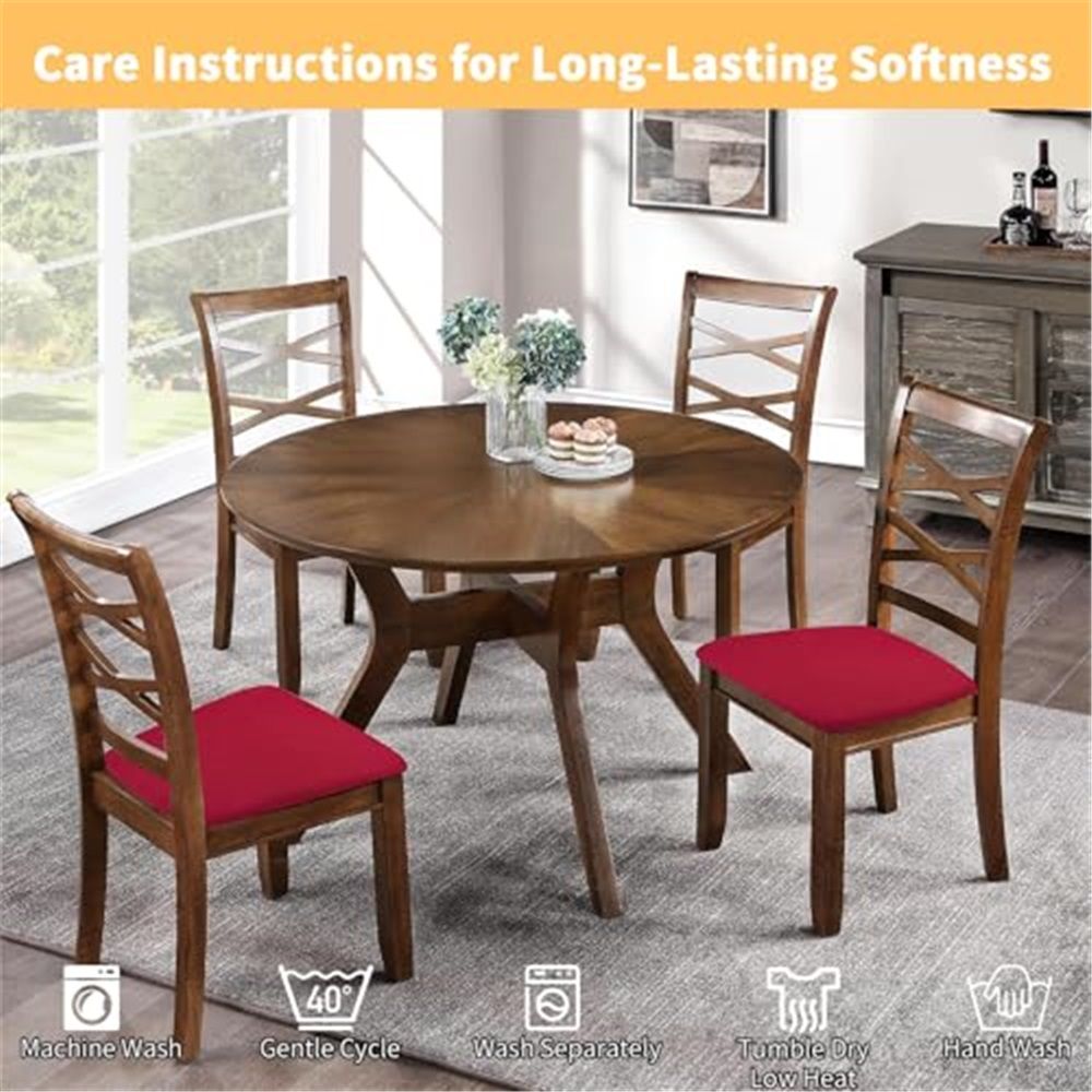 Seat Covers for Dining Room Chair Set of 4, Stretch Fit Removable Washable Chair Seat Cushion Protector Slipcovers Red - Image 4