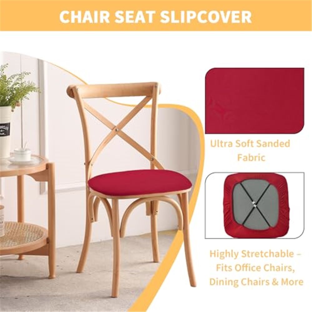 Seat Covers for Dining Room Chair Set of 4, Stretch Fit Removable Washable Chair Seat Cushion Protector Slipcovers Red - Image 5