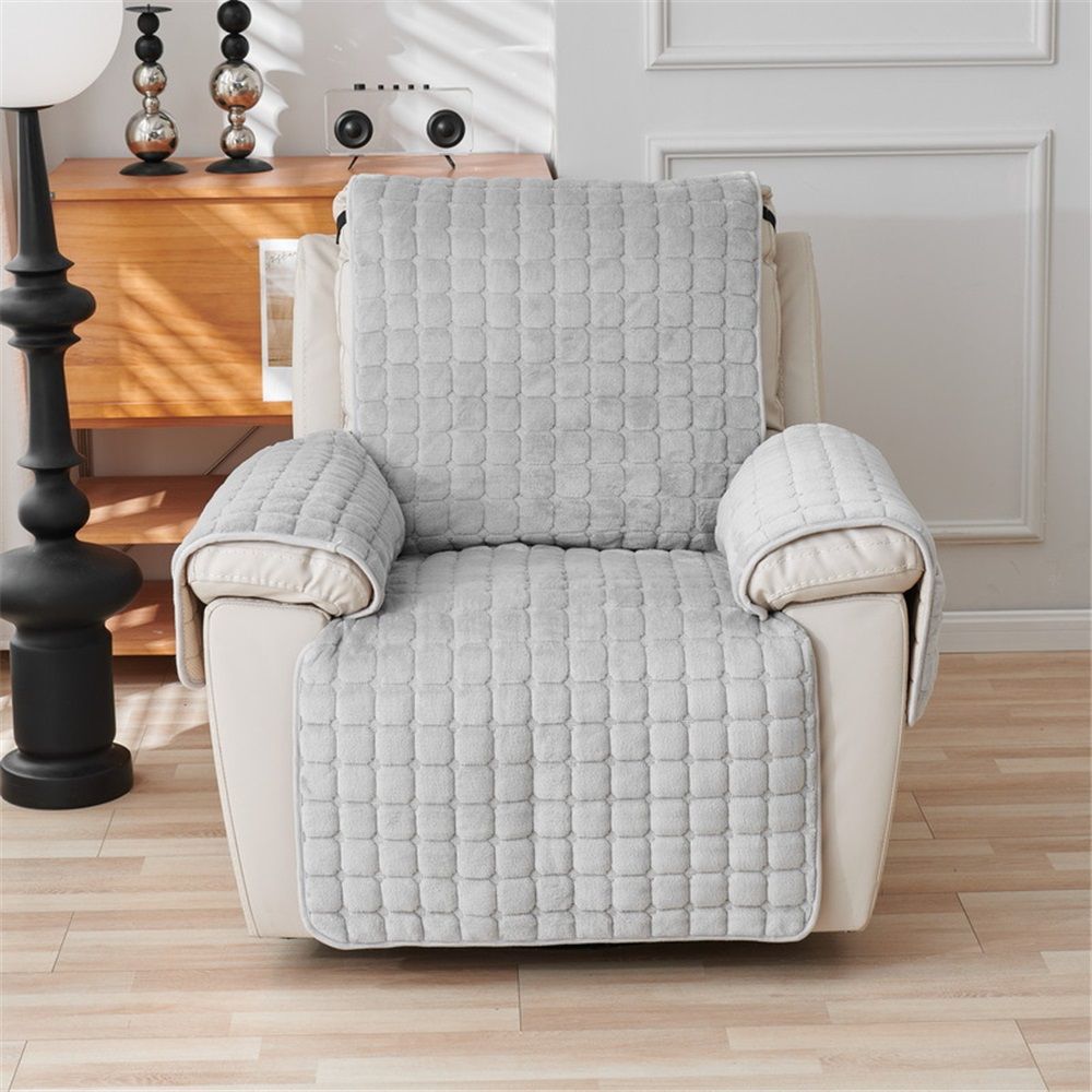 Plush Recliner Slipcover- Washable & Quilted Faux Wool Cover for Lazy Boy Chairs & Furniture. with Side Pockets, Large Recliner Chair Covers, Safe for Children/Pets,Gray - Image 1