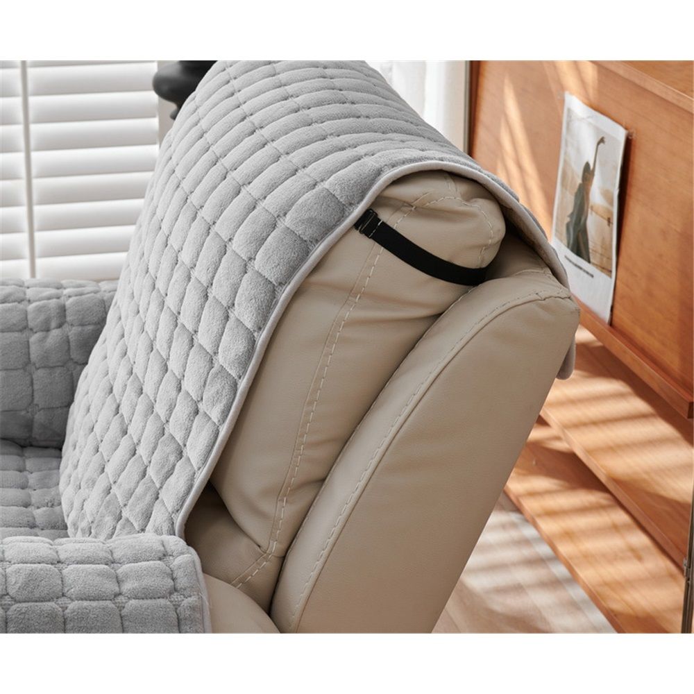 Plush Recliner Slipcover- Washable & Quilted Faux Wool Cover for Lazy Boy Chairs & Furniture. with Side Pockets, Large Recliner Chair Covers, Safe for Children/Pets,Gray - Image 4