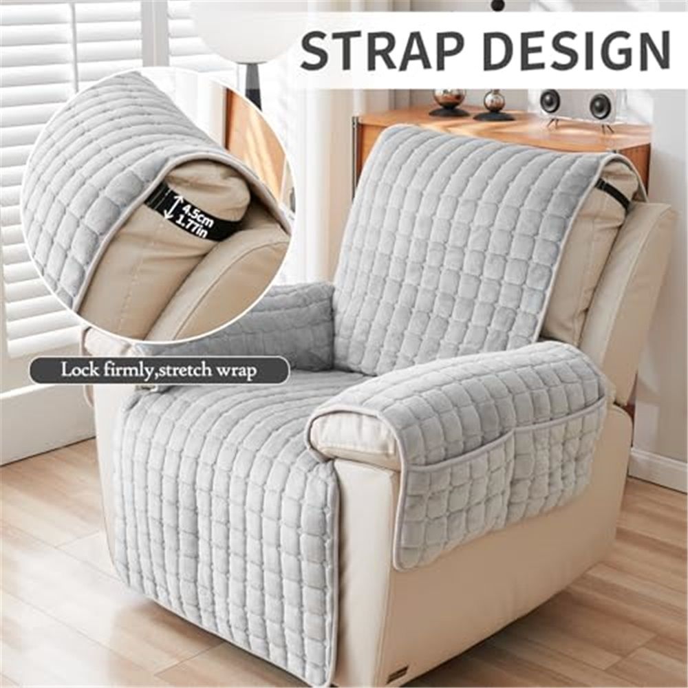 Plush Recliner Slipcover- Washable & Quilted Faux Wool Cover for Lazy Boy Chairs & Furniture. with Side Pockets, Large Recliner Chair Covers, Safe for Children/Pets,Gray - Image 5