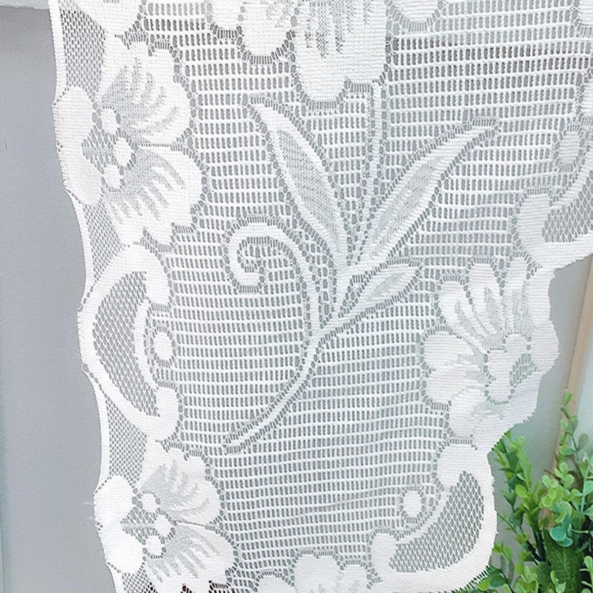 1 Panel White Floral Embroidery Sheer Lace Curtain Valance Princess Style Embroidered Waterfall Swag Curtain Valance Tier for Kitchen Bathroom Half Window Decoration, Rod Pocket Top - Image 4